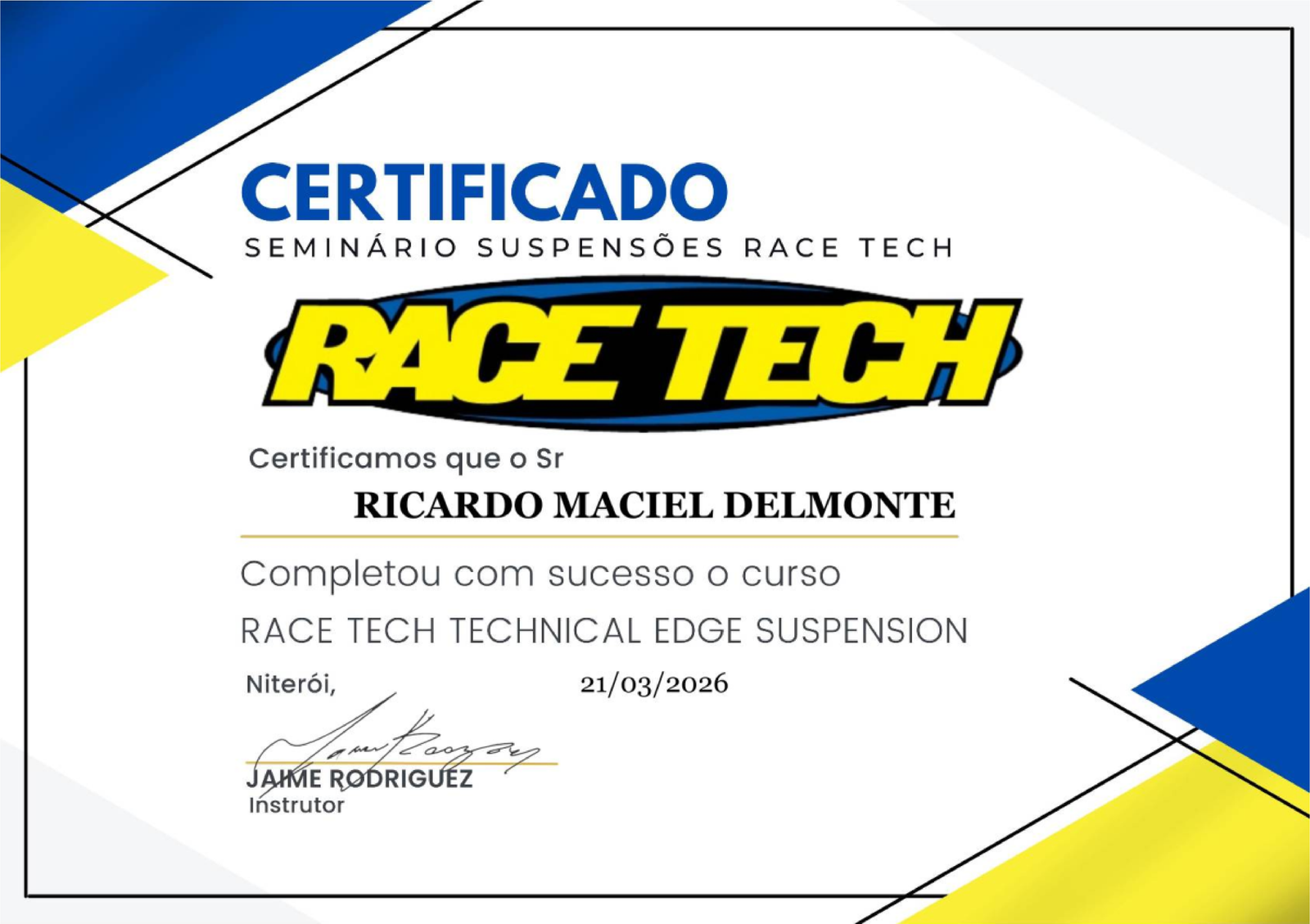 Ricardo certificado pela Race Tech